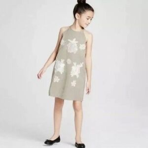 NWT VICTORIA BECKHAM x Target Girls Sage Green Flower Applique Halter Dress XL